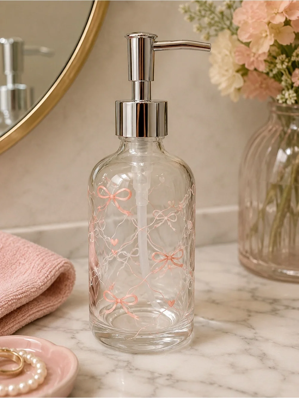 Pink Bow Ceramic Vase & Dispenser Set